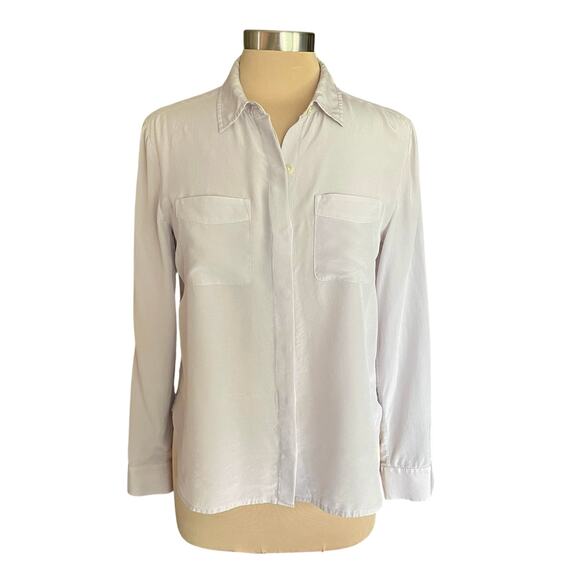 Ann Taylor Silk Light Taupe Button Down Blouse SMALL Work Wear Career Staple - Picture 1 of 7